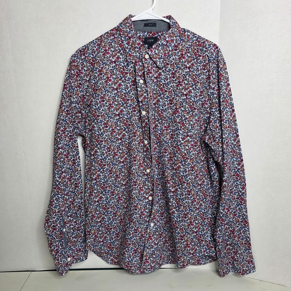 J.Crew Light Blue Fall Floral Print Slim Fit Long Sleeve Button Up, Mens, Large